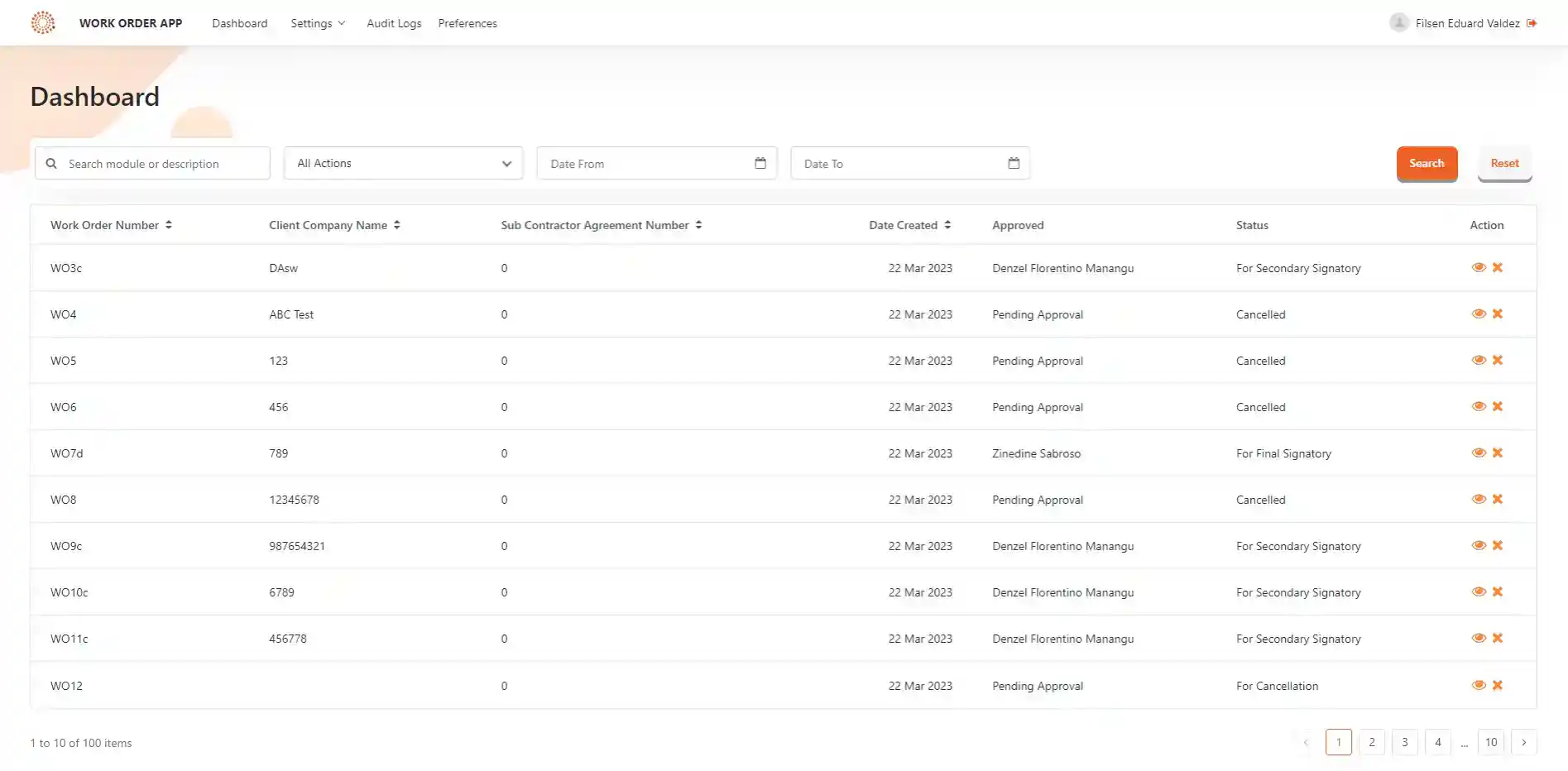filsen work order application