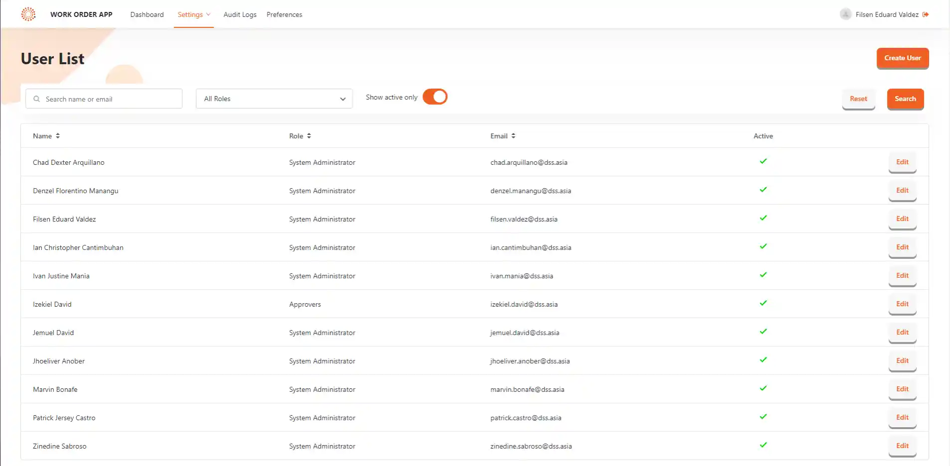 filsen work order application