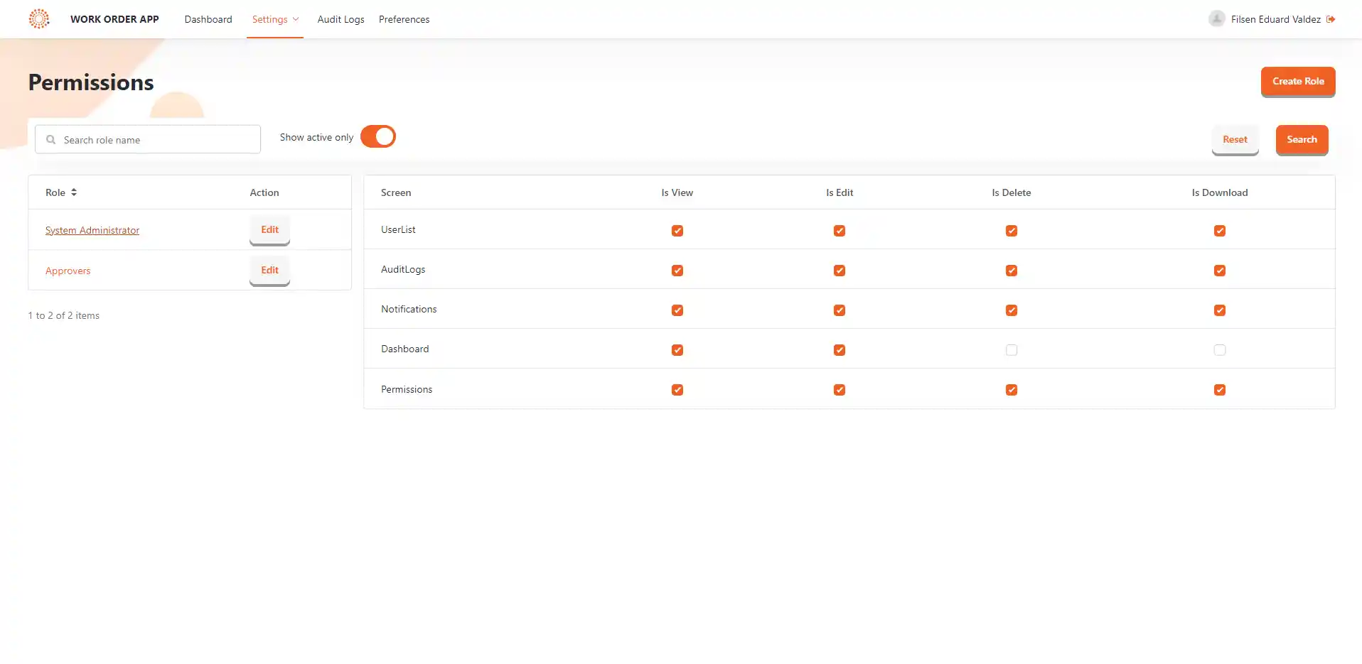 filsen work order application