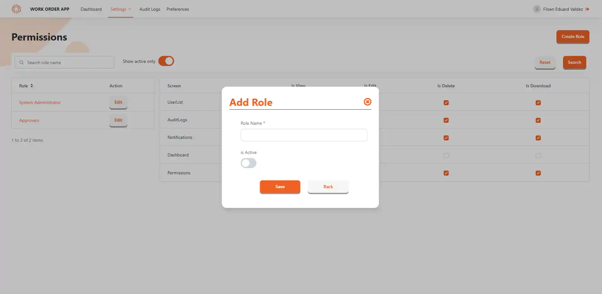 filsen work order application