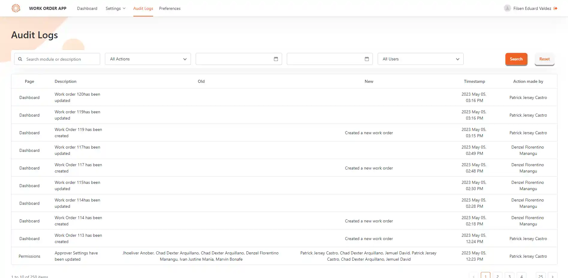 filsen work order application