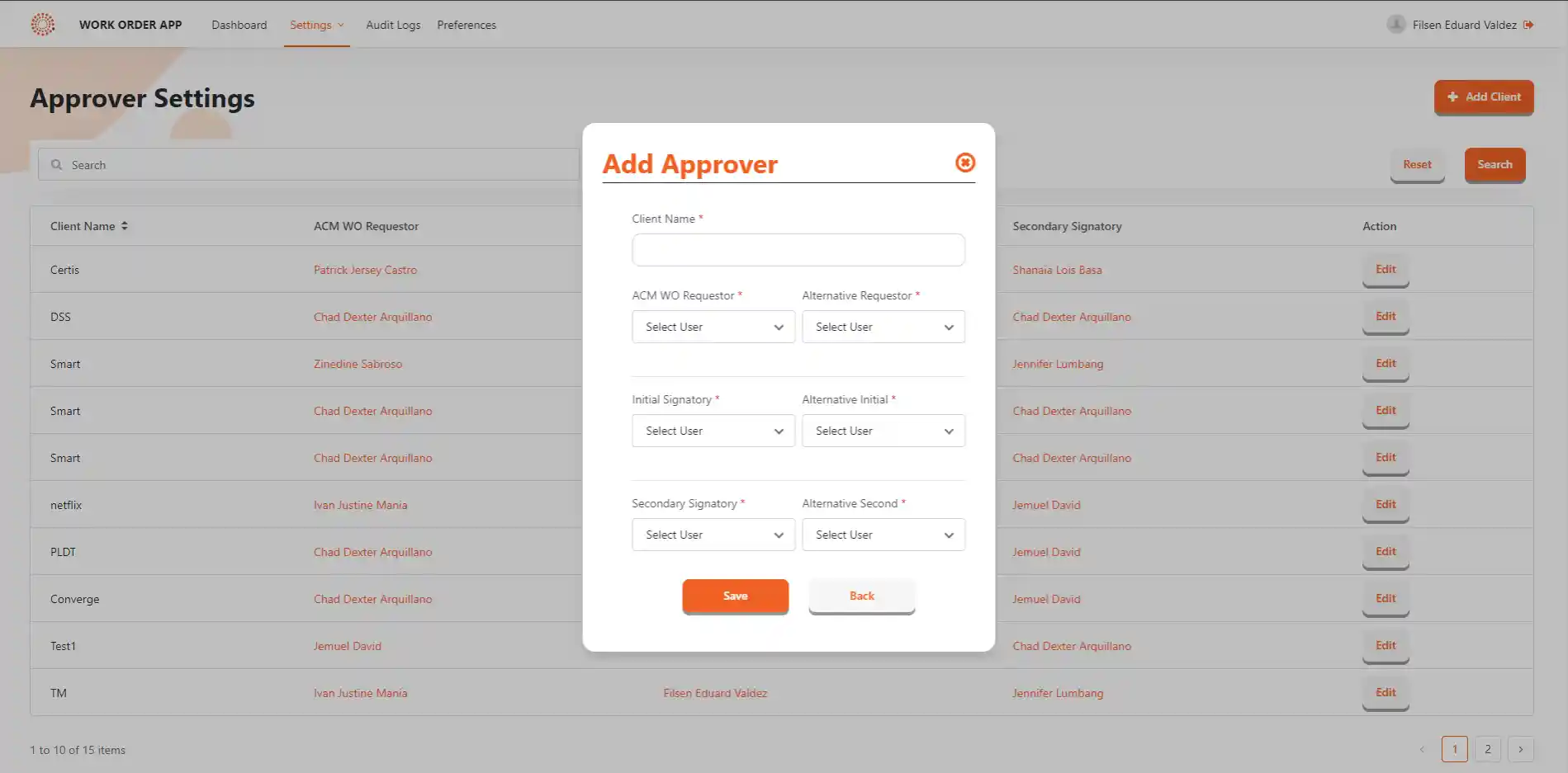 filsen work order application